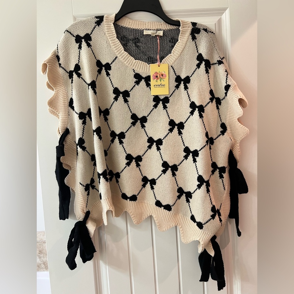 Entro Cream and Black Poncho Sweater